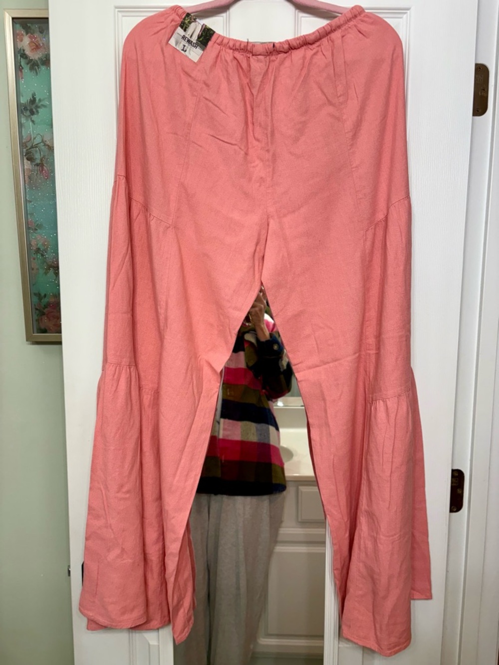 Rewash Coral Pink Tiered Wide-Leg Pants - Picture 5 of 5